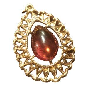 Sarah Coventry Gold Tone Costume Brown Plastic Stone Pendant